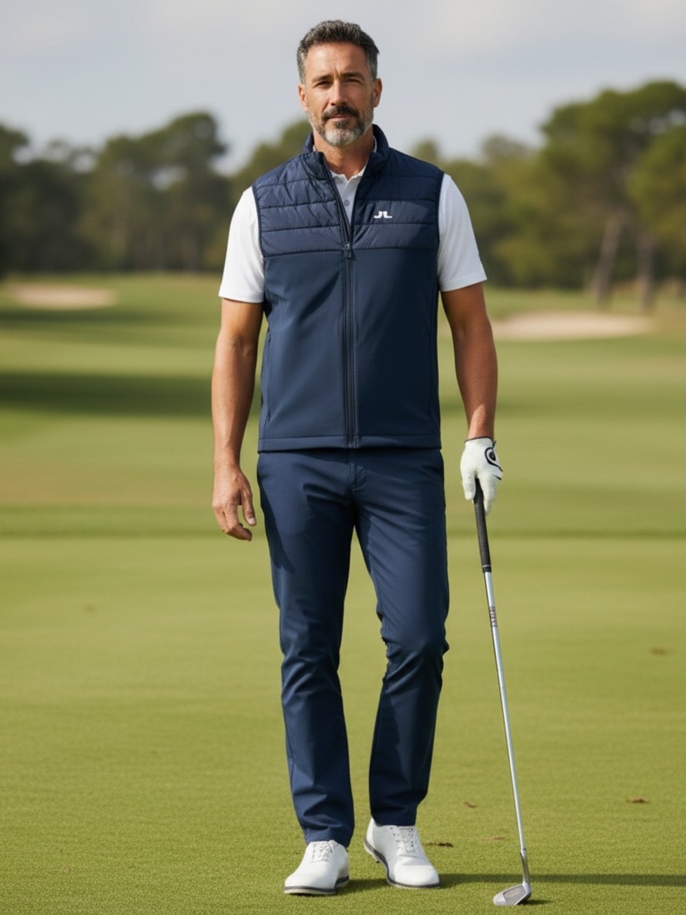J.Lindeberg AW19 Winter Hybrid Lux Softshell Golf Vest Navy Large